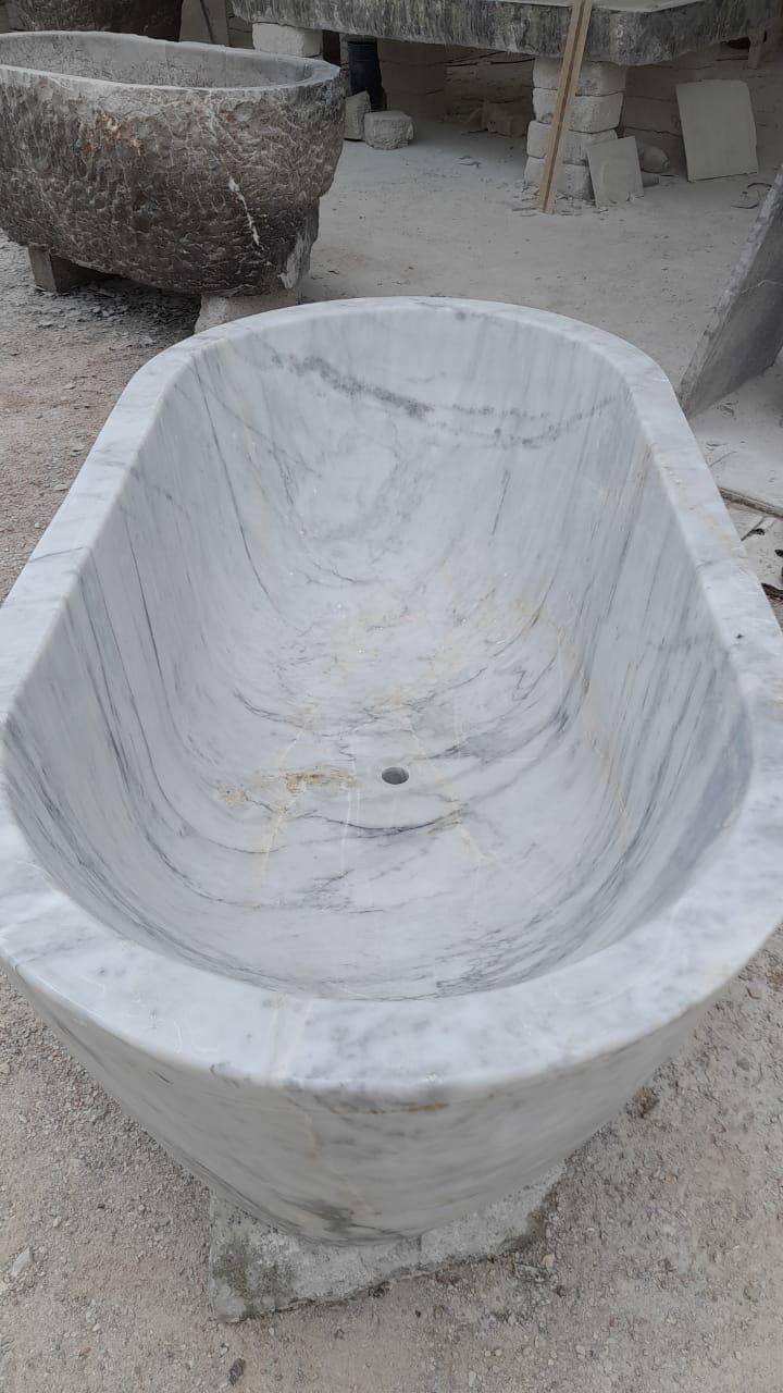 Grey White Marble Bathtub 6Ft…. 1690 lbs. Hand Carved Triple Polished.All natural stone are unique in their colors and patterns .