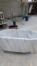 Grey White Marble Bathtub 6Ft…. 1690 lbs. Hand Carved Triple Polished.All natural stone are unique in their colors and patterns .