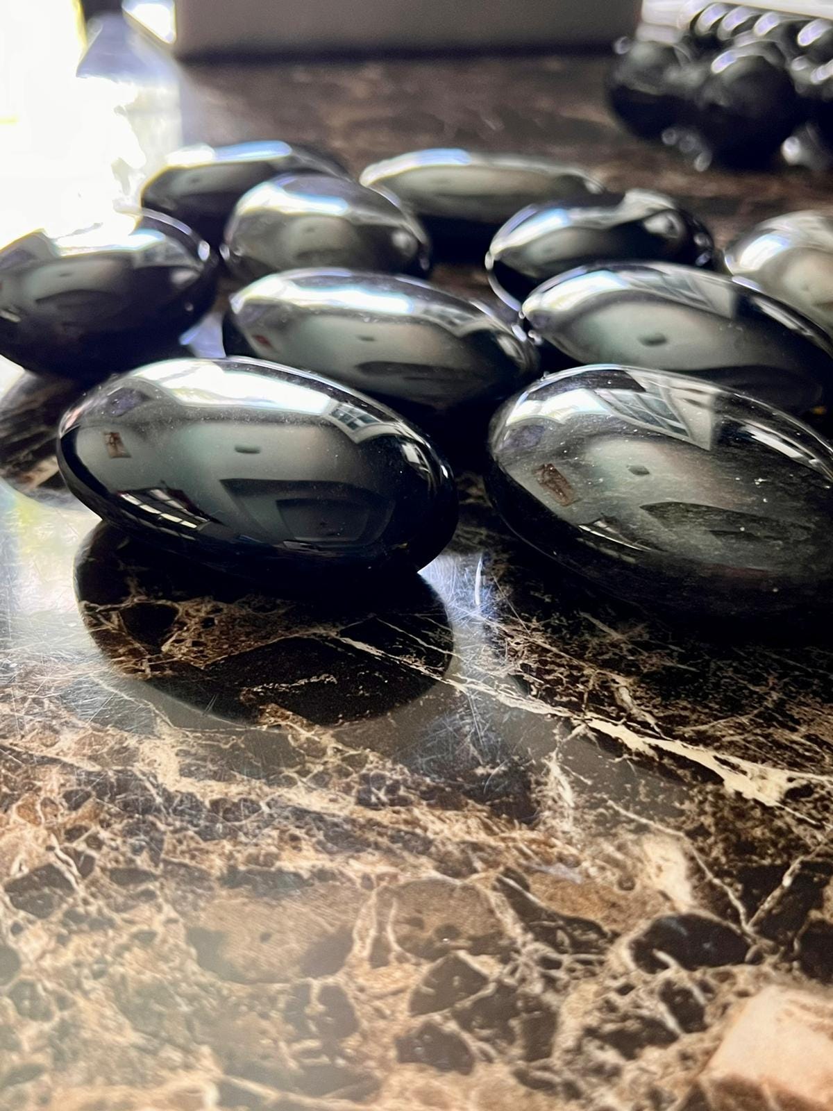 Hand Carved Obsidian Massage Stone Set: Soap Shape, Triple Polished