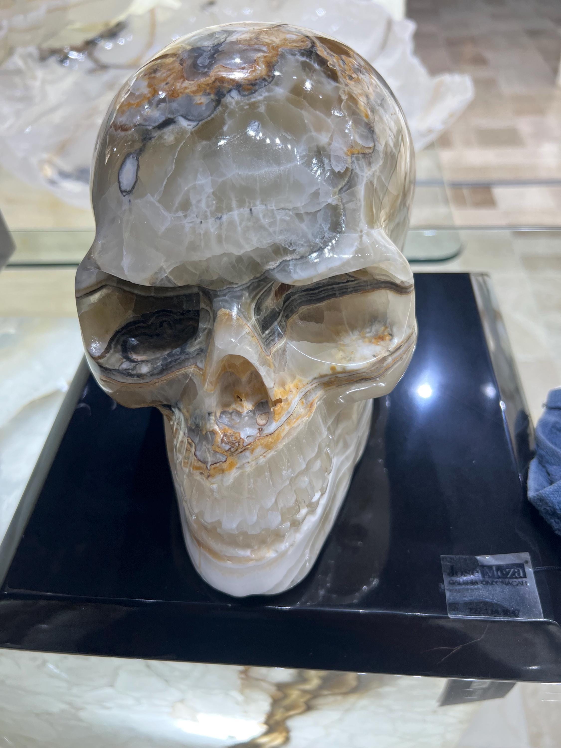 Large Onyx Skull Hand Carved Triple Polished.