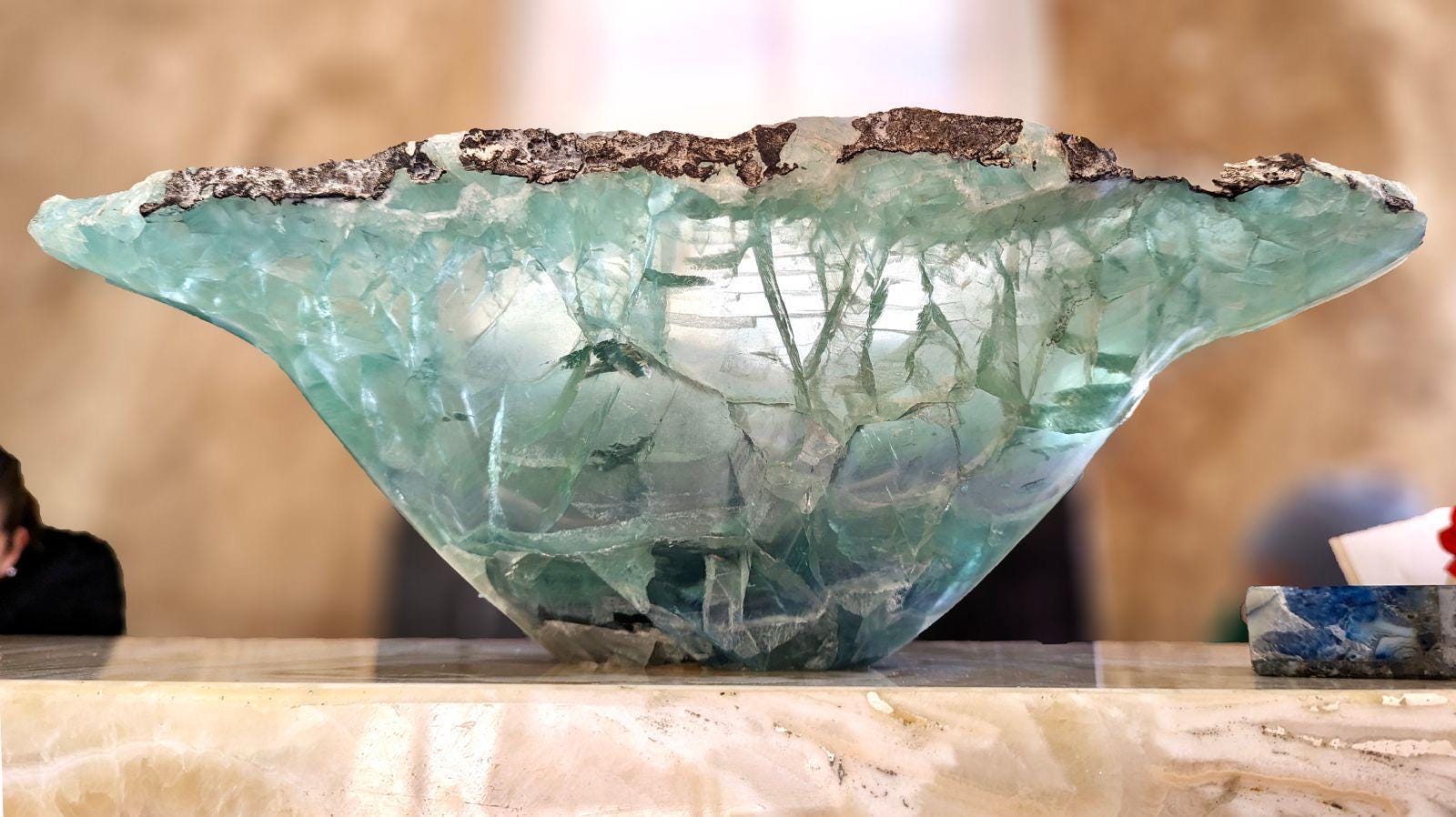 Fluorite Decorative Bowl 15 inches across One of a kind Art Collection Triple Polish and Hand Carved by our crew. Very Elegant.